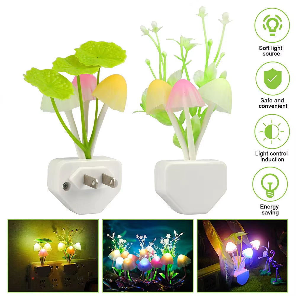 Enchanting Light Controlled Dream Mushroom Night Light - 7 Color LED Induction Lamp for Cozy Nights (EU & US Plug)