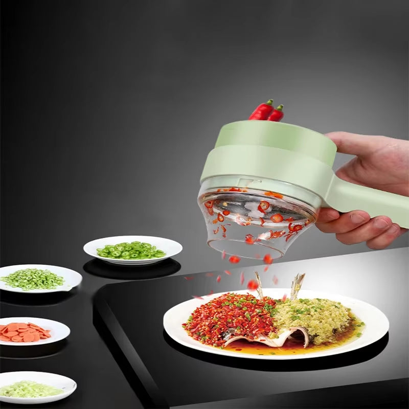 4In1 Handheld Wireless Vegetable Cutter Set - Garlic Masher, Food Chopper, Meat Grinder, Peel Slice Machine