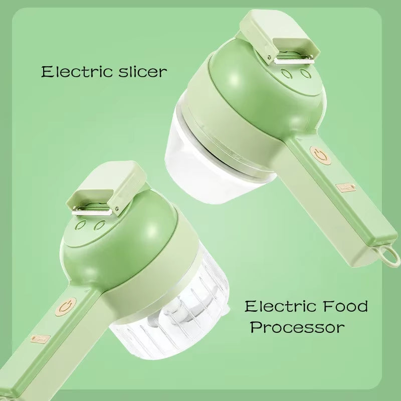 4In1 Handheld Wireless Vegetable Cutter Set - Garlic Masher, Food Chopper, Meat Grinder, Peel Slice Machine